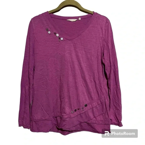 Soft Surroundings Tunic Shirt Womens M Purple V Neck Long Sleeve Charms Buttons - Picture 1 of 9